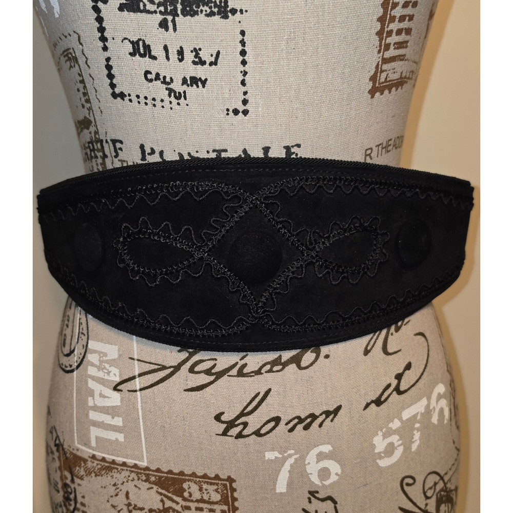 RJ Graziano Vintage 1987 Black Suede Wide Waist Belt Saks Fifth Avenue NWT 9218